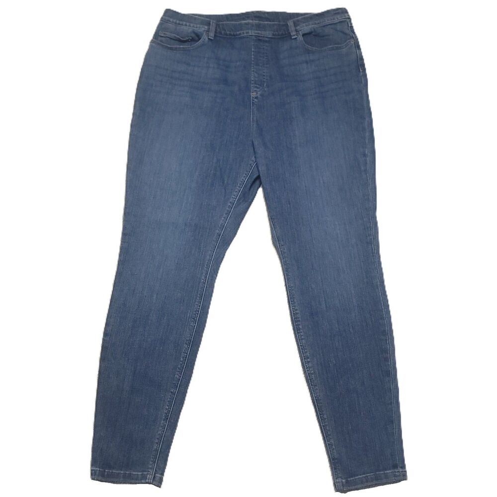 LL Bean BeanFlex Skinny Leg Favorite Fit Jeans Size 18W Stretch Pull On Blue